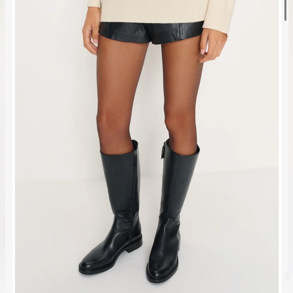 Reformation NANCY Black Knee High Zip Leather Block Heel Boots US 10 $448